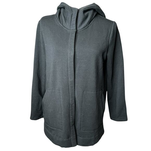 Pure Jill Luxe Tencel Long Hoodie Jacket in Black w/Snap Closure Size Small - Picture 1 of 7